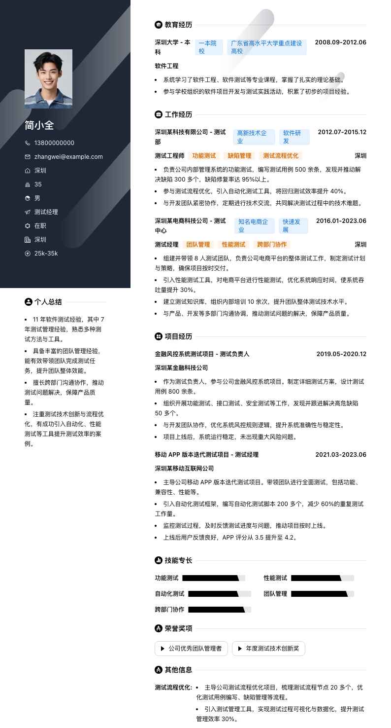 测试经理简历模板