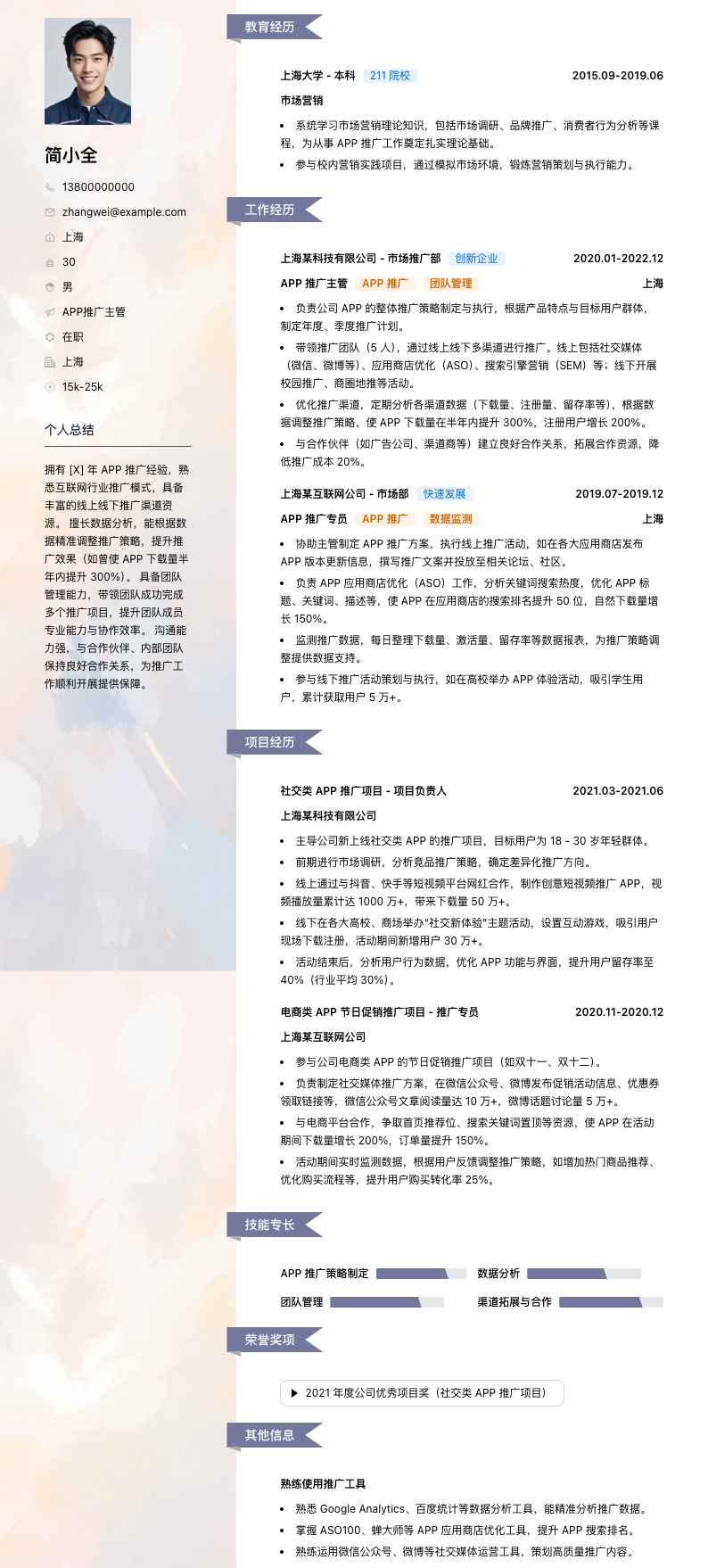 app推广主管简历模板