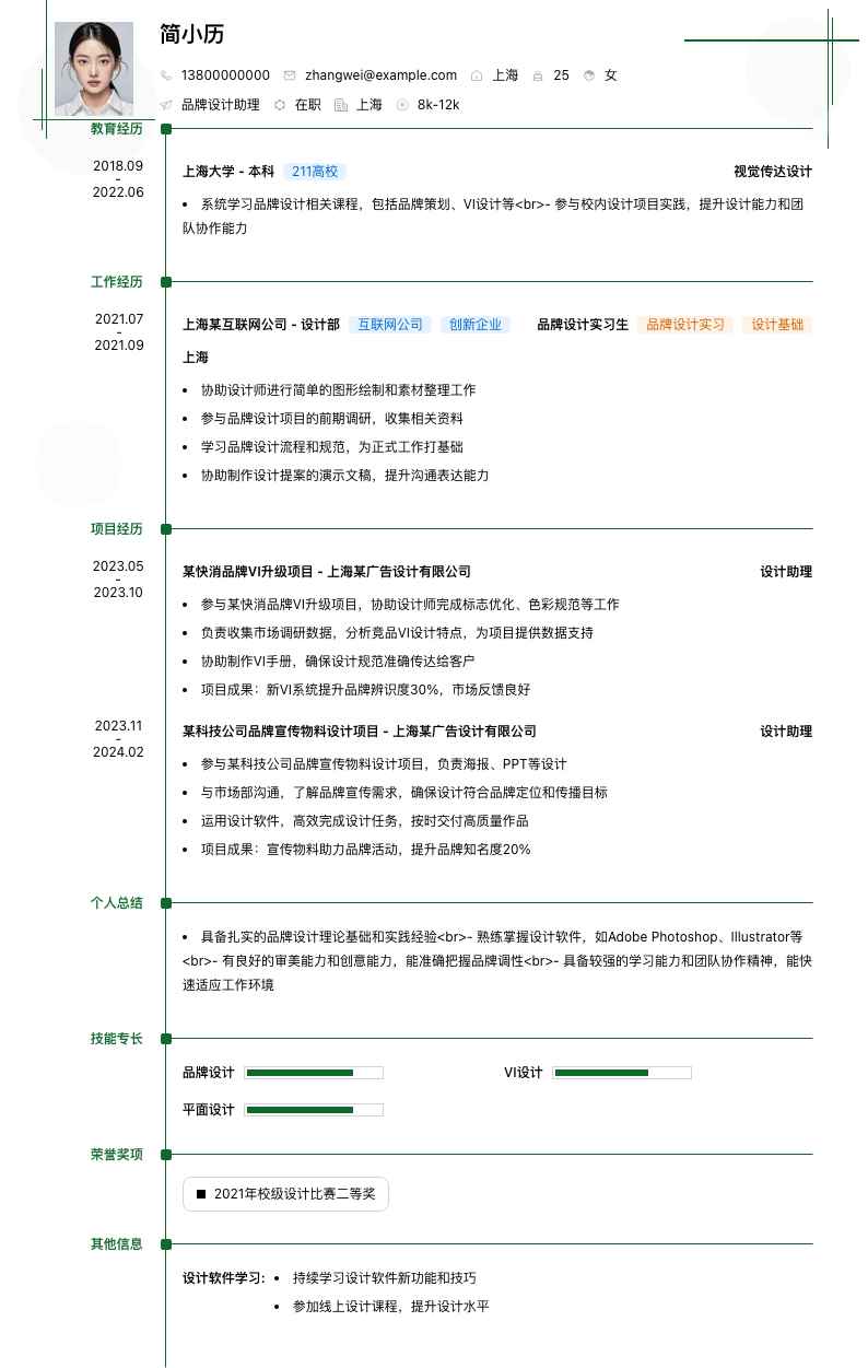品牌设计助理简历模板