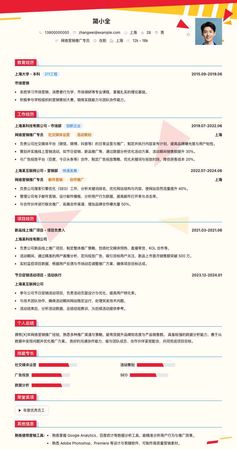 网络营销推广专员简历模板
