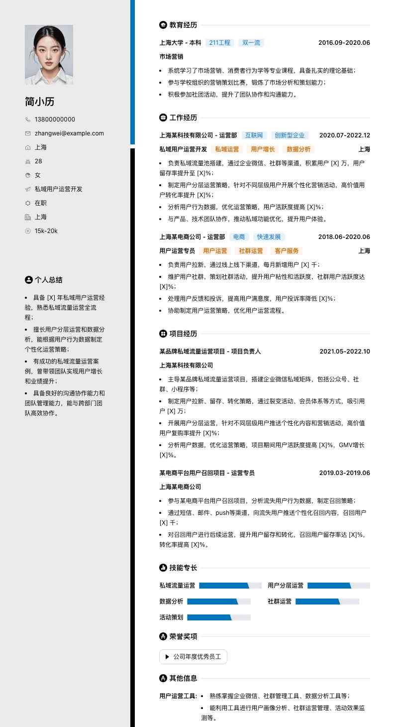 私域用户运营简历模板