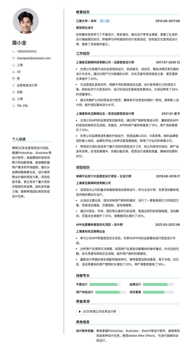 运营视觉设计师简历模板