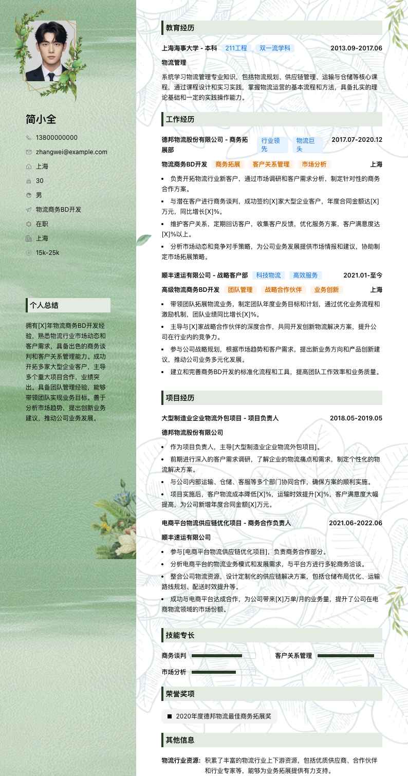 物流商务BD简历模板