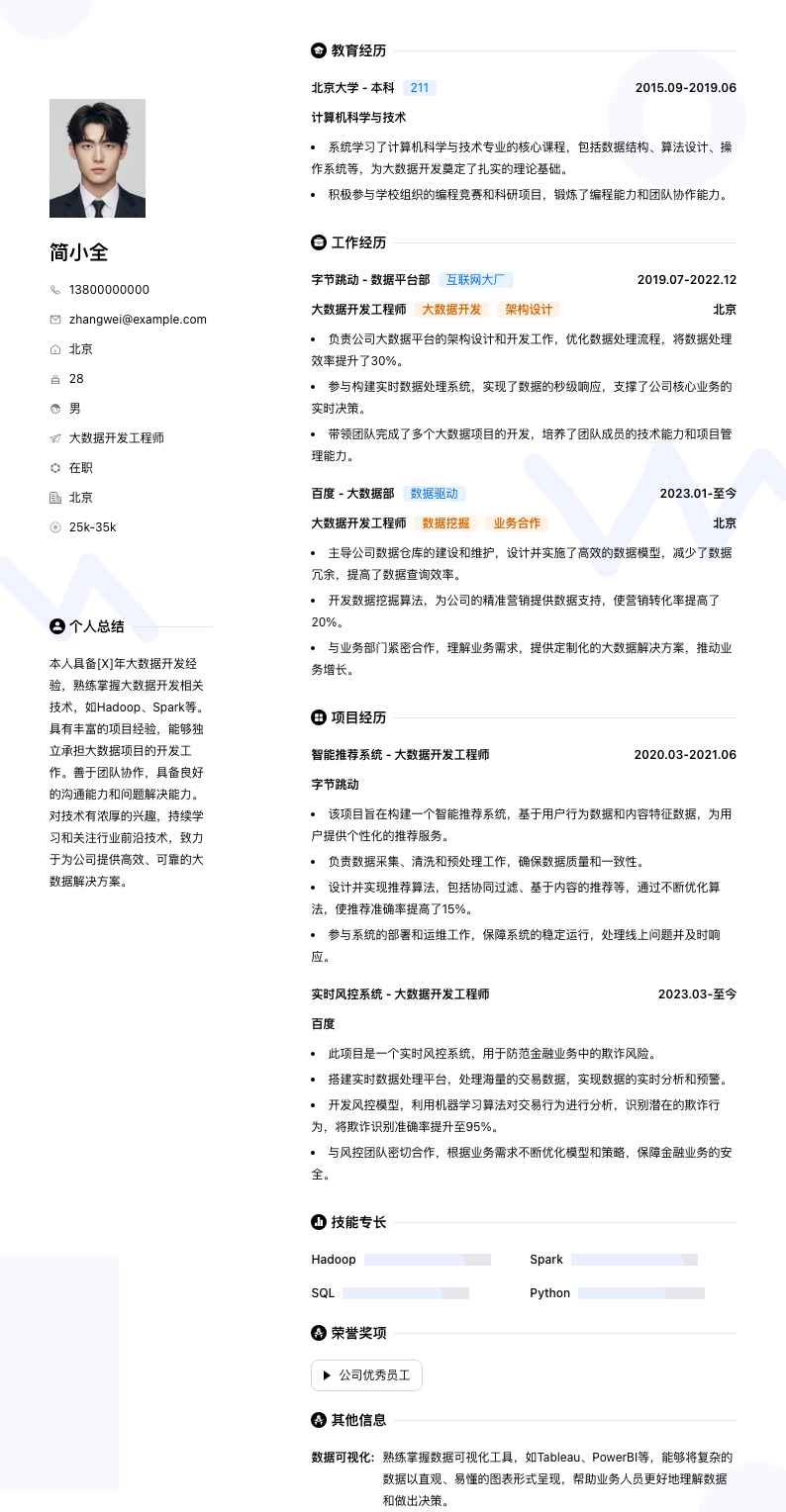 大数据开发工程师简历模板