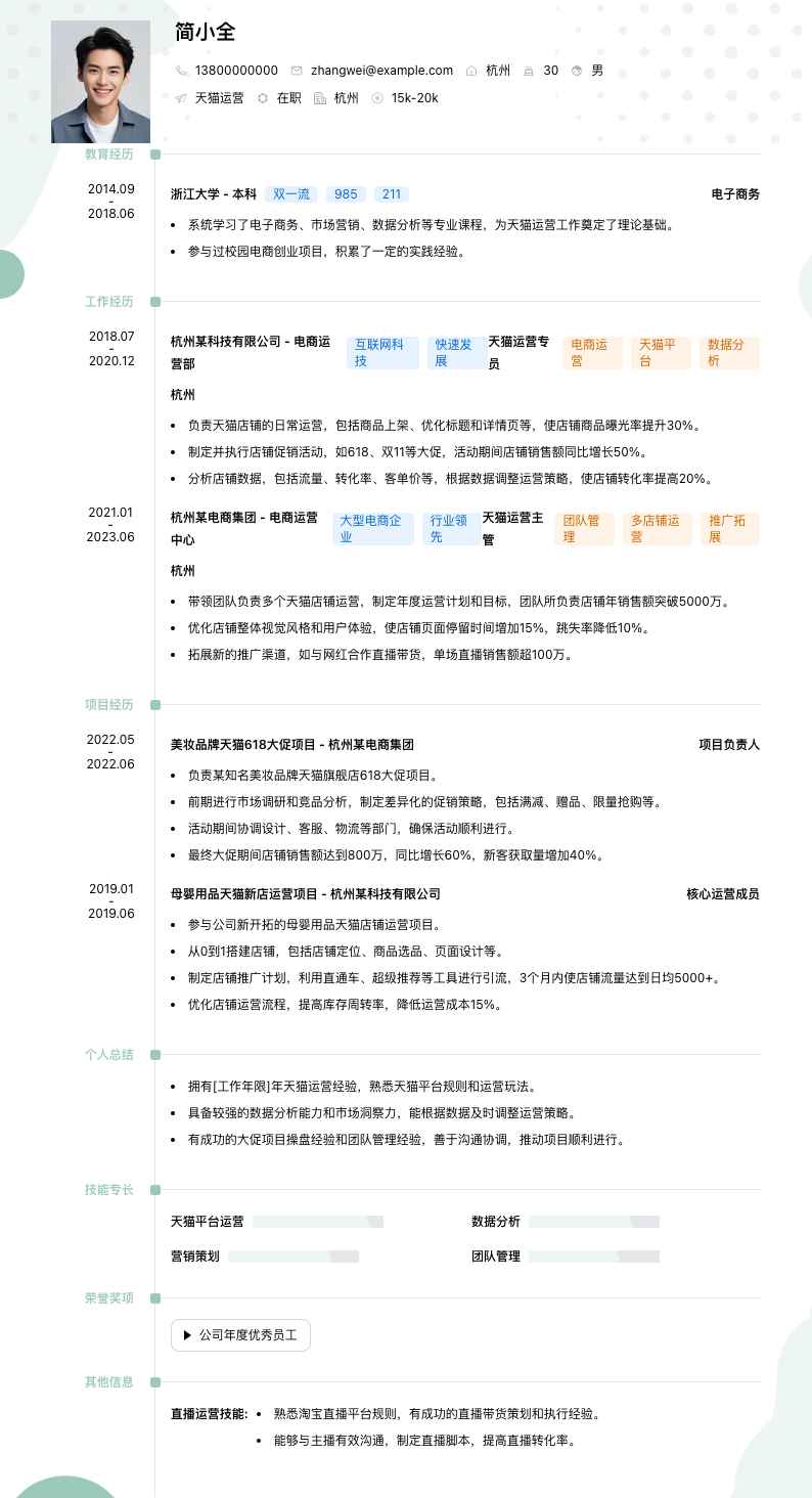 天猫运营简历模板