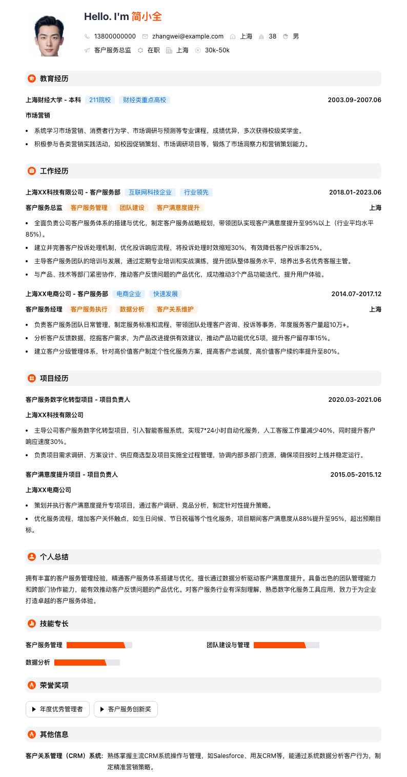 客户服务总监简历模板