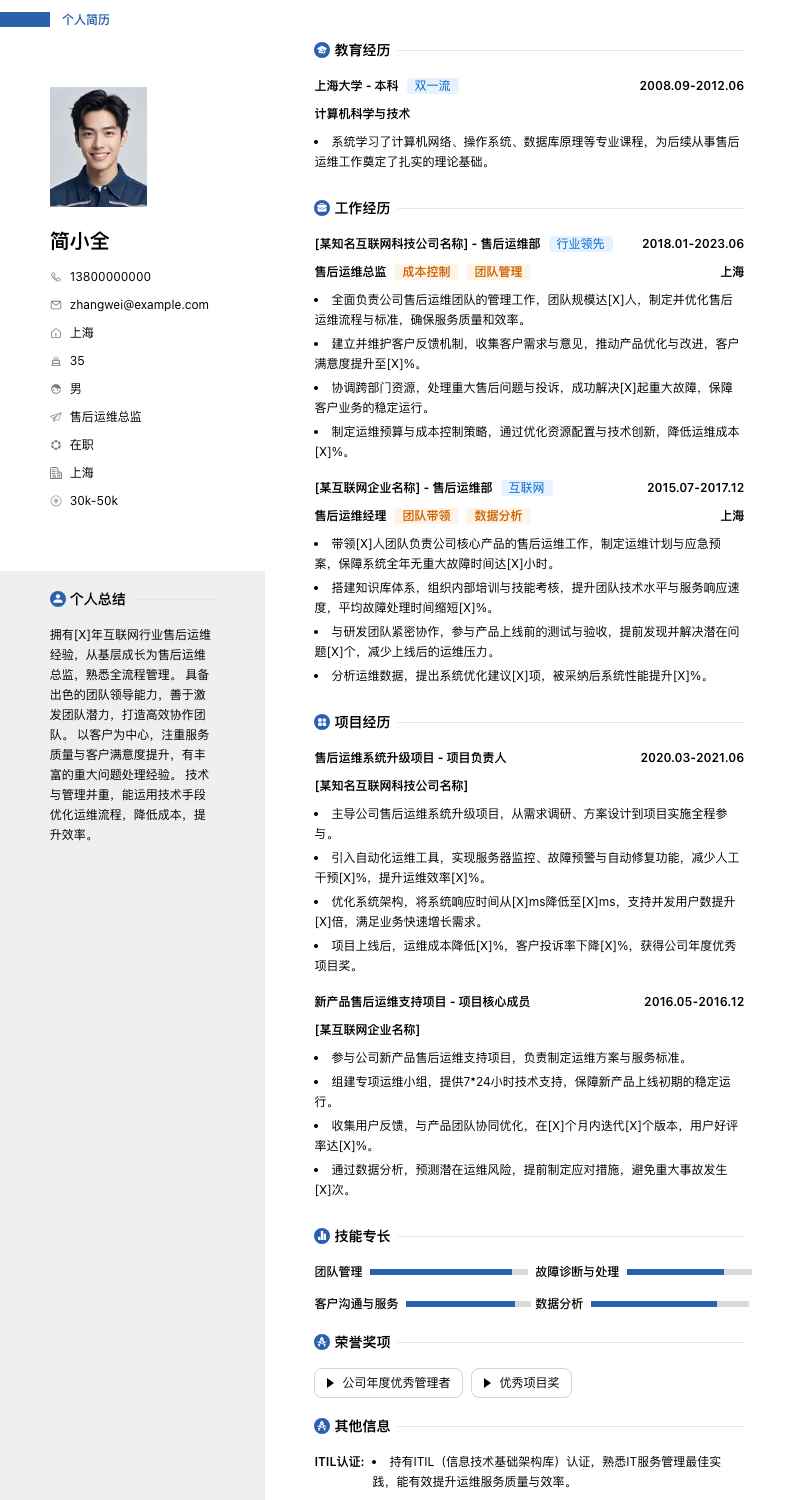 售后运维总监简历模板