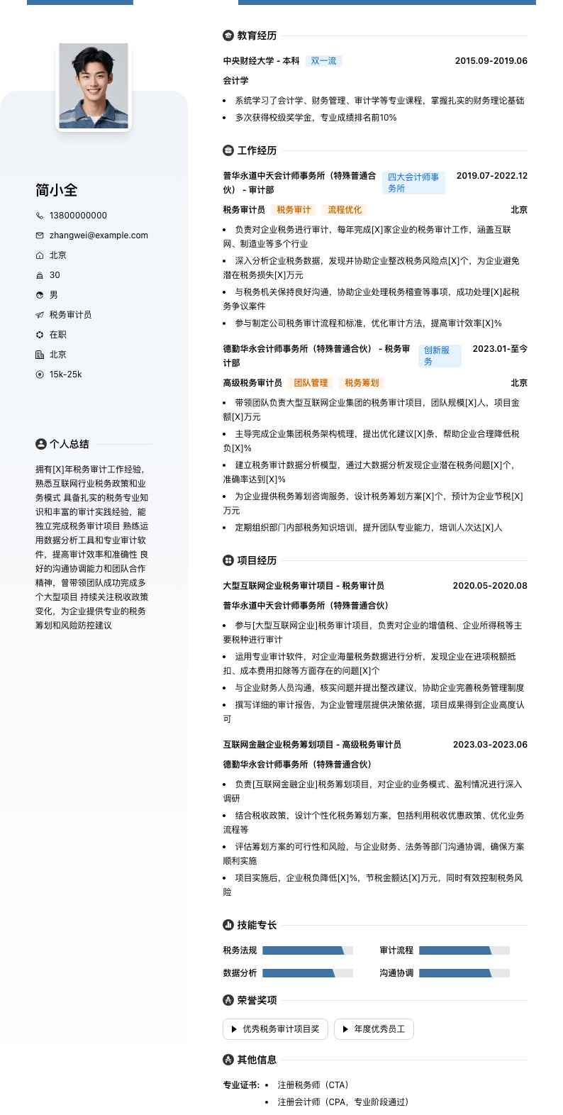 税务审计员简历模板