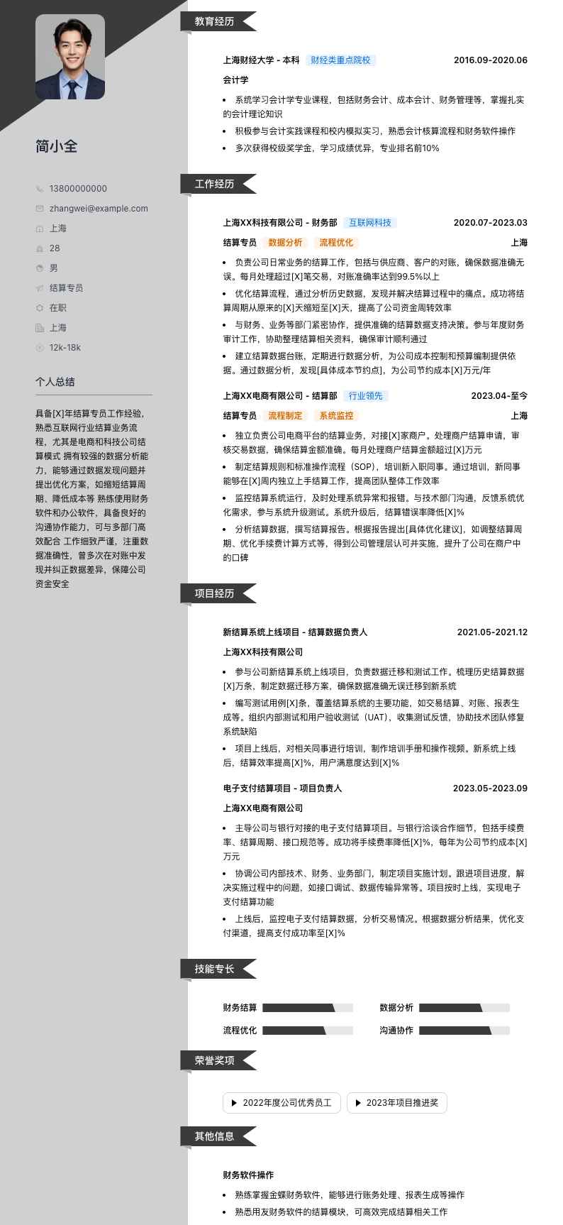 结算专员简历模板