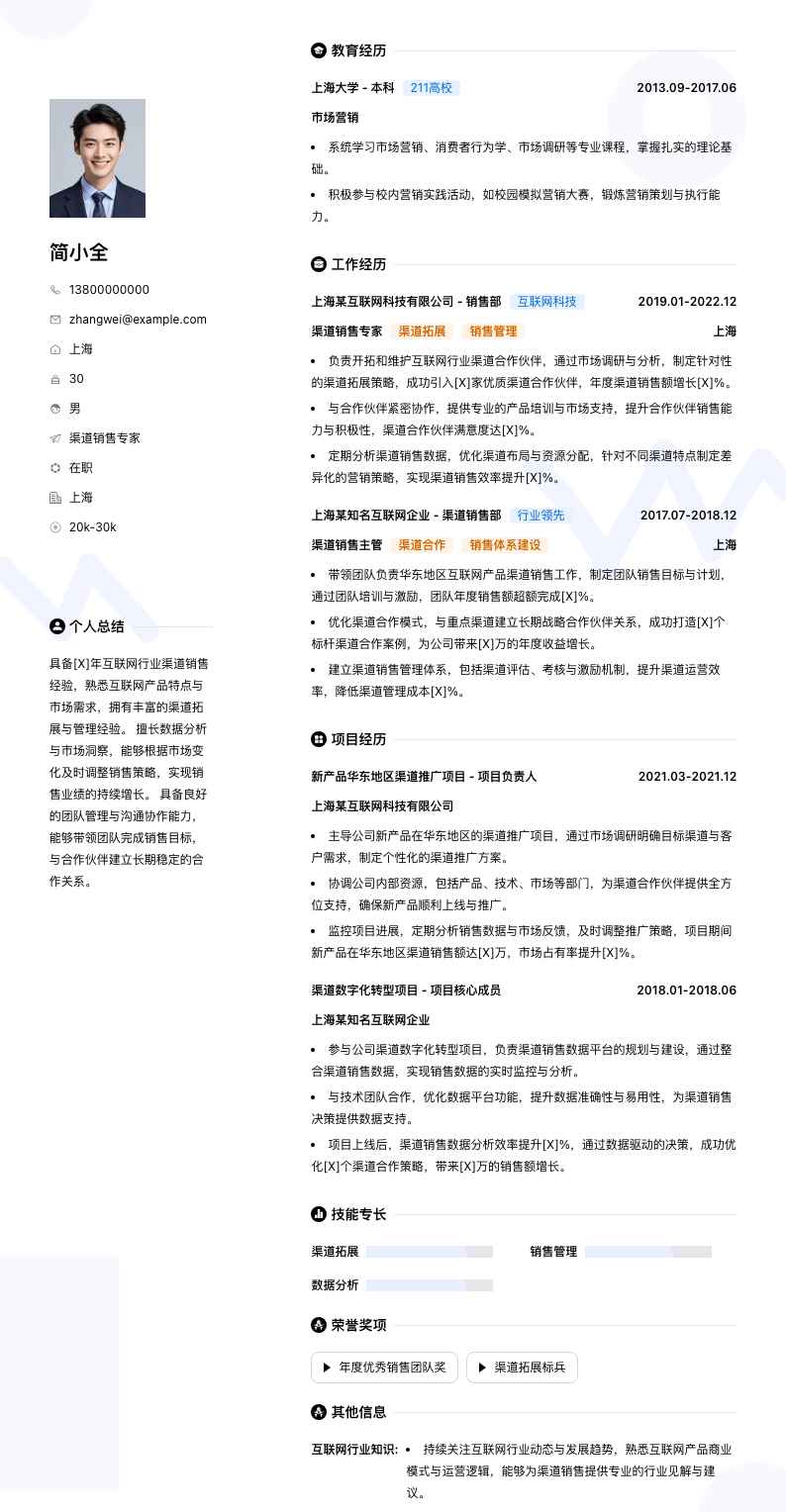 渠道销售专家简历模板