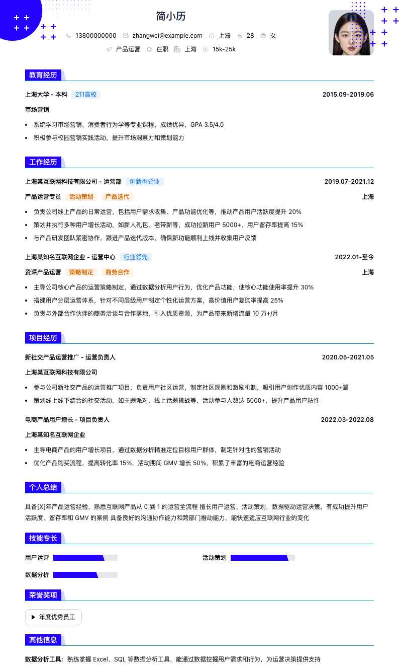 产品运营简历模板