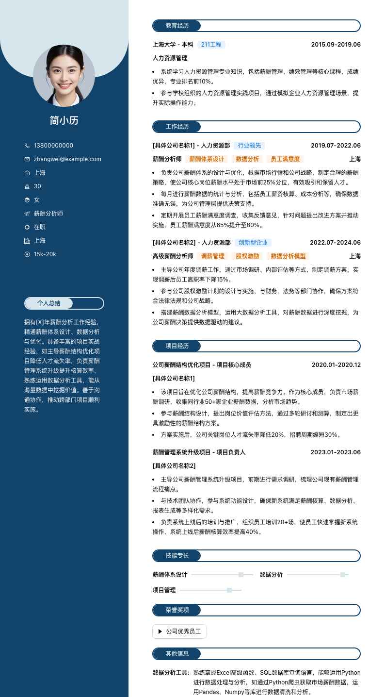 薪酬分析师简历模板