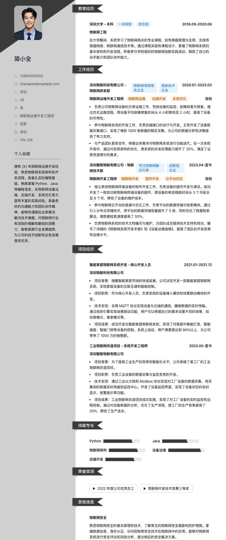 物联网运维开发工程师简历模板