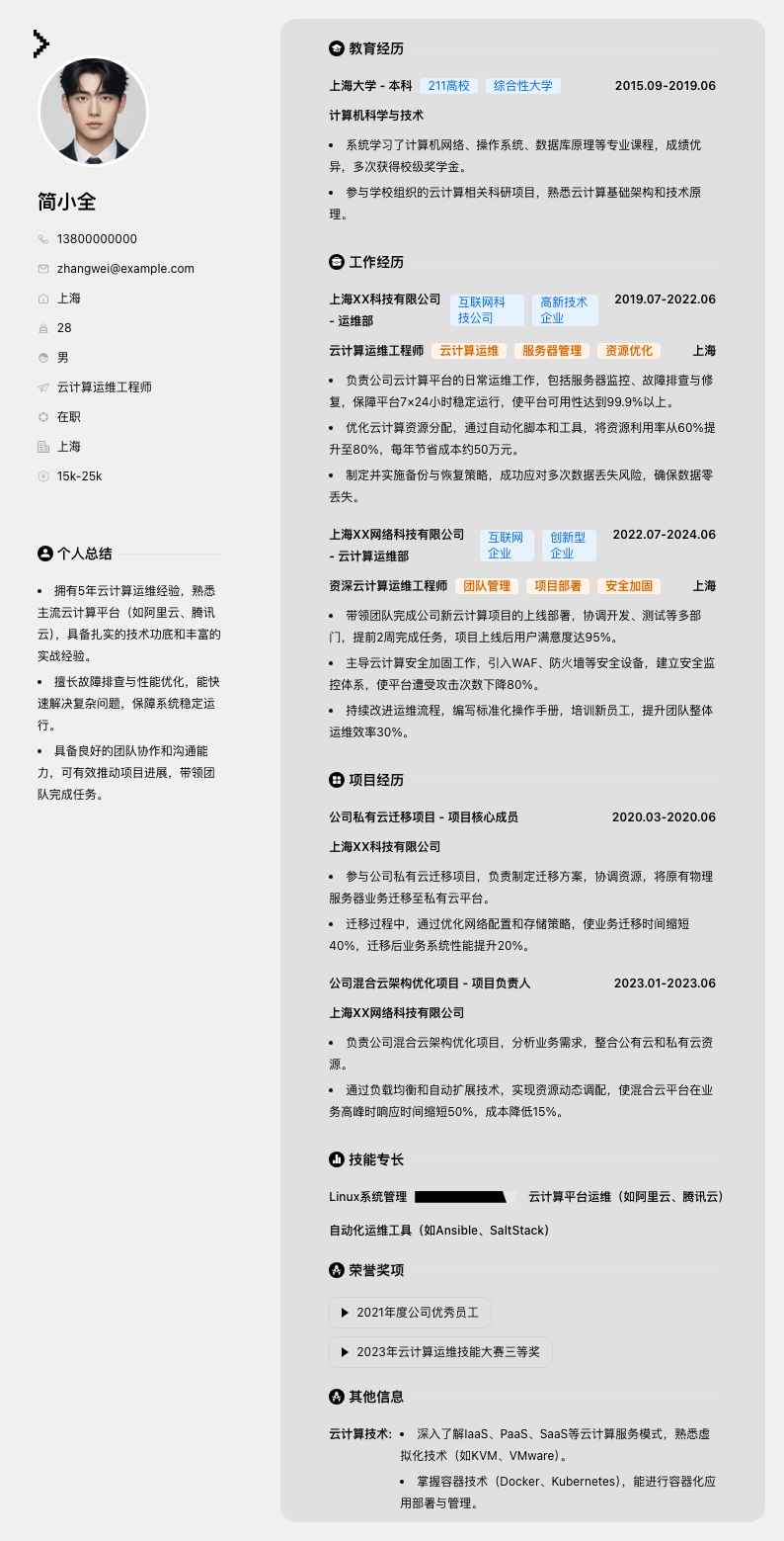 云计算运维工程师简历模板