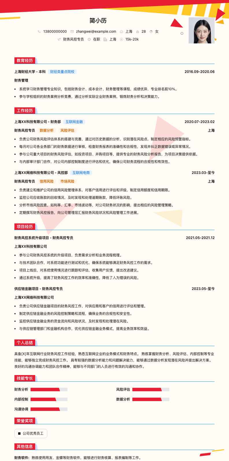 财务风控专员简历模板