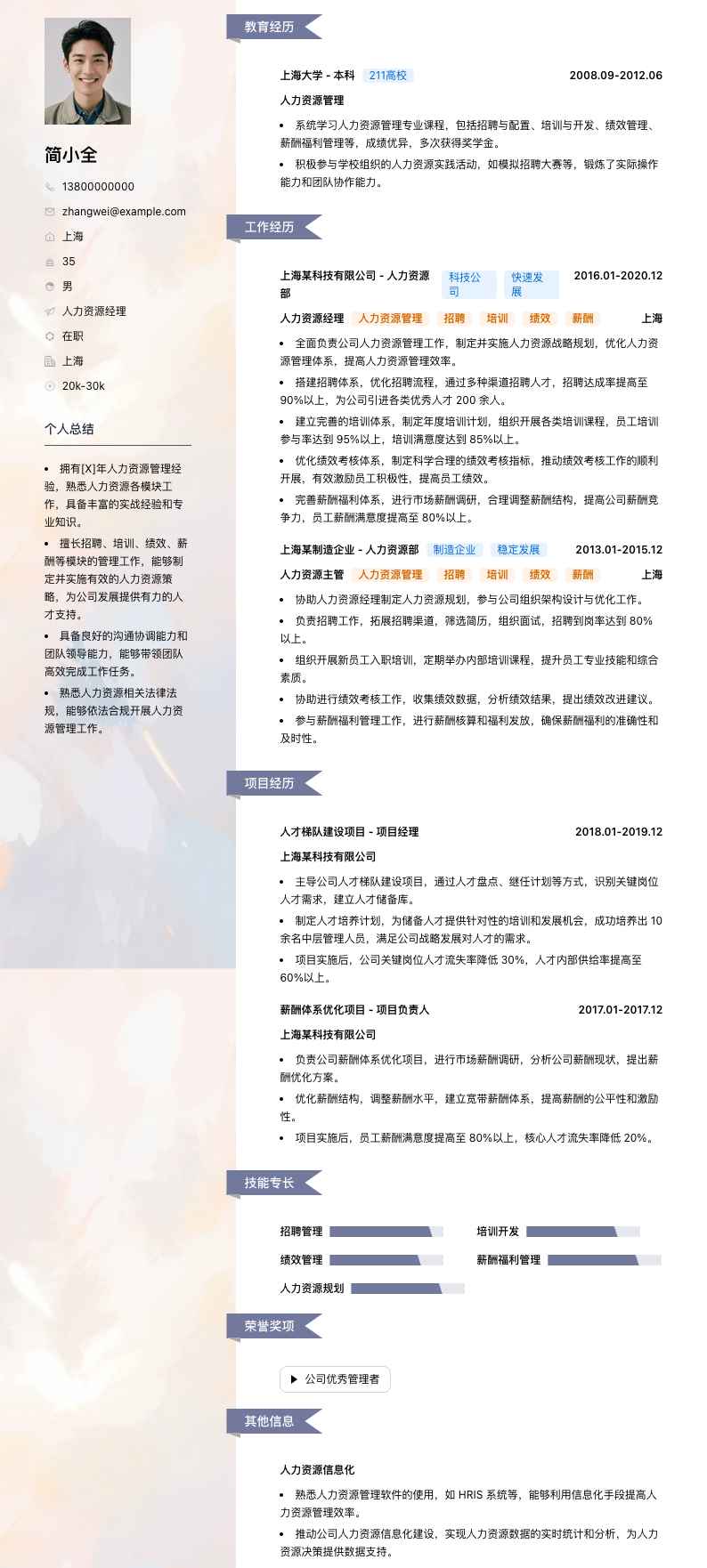 人力资源经理简历模板