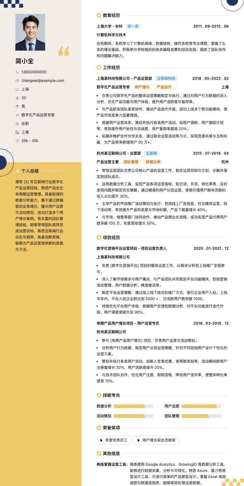 数字化产品运营专家简历模板
