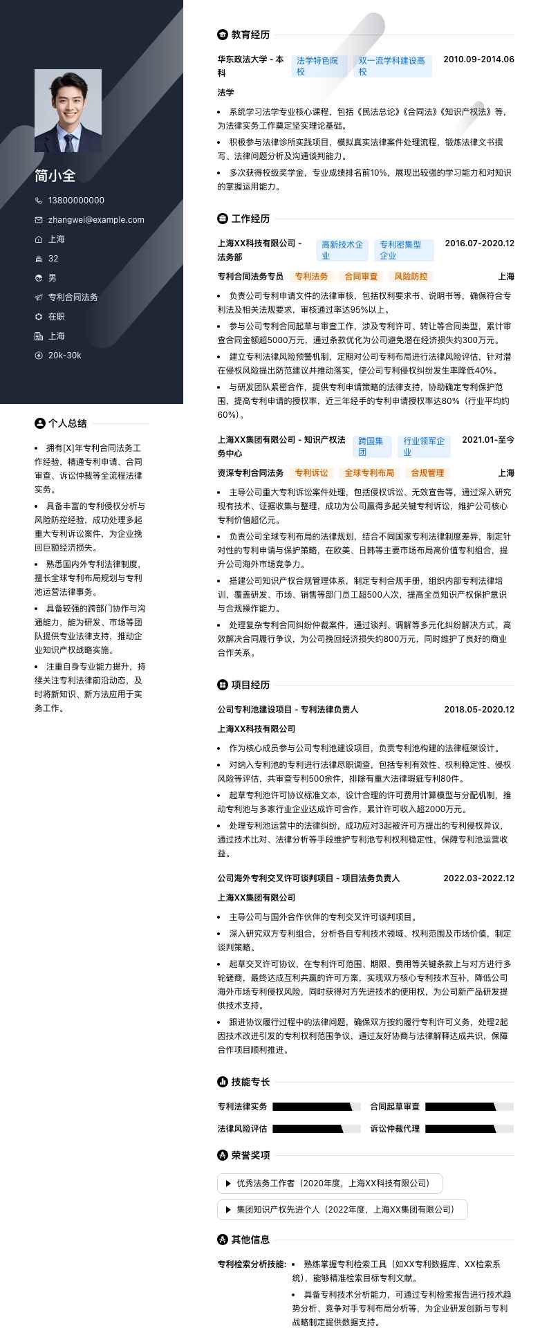 专利合同法务简历模板