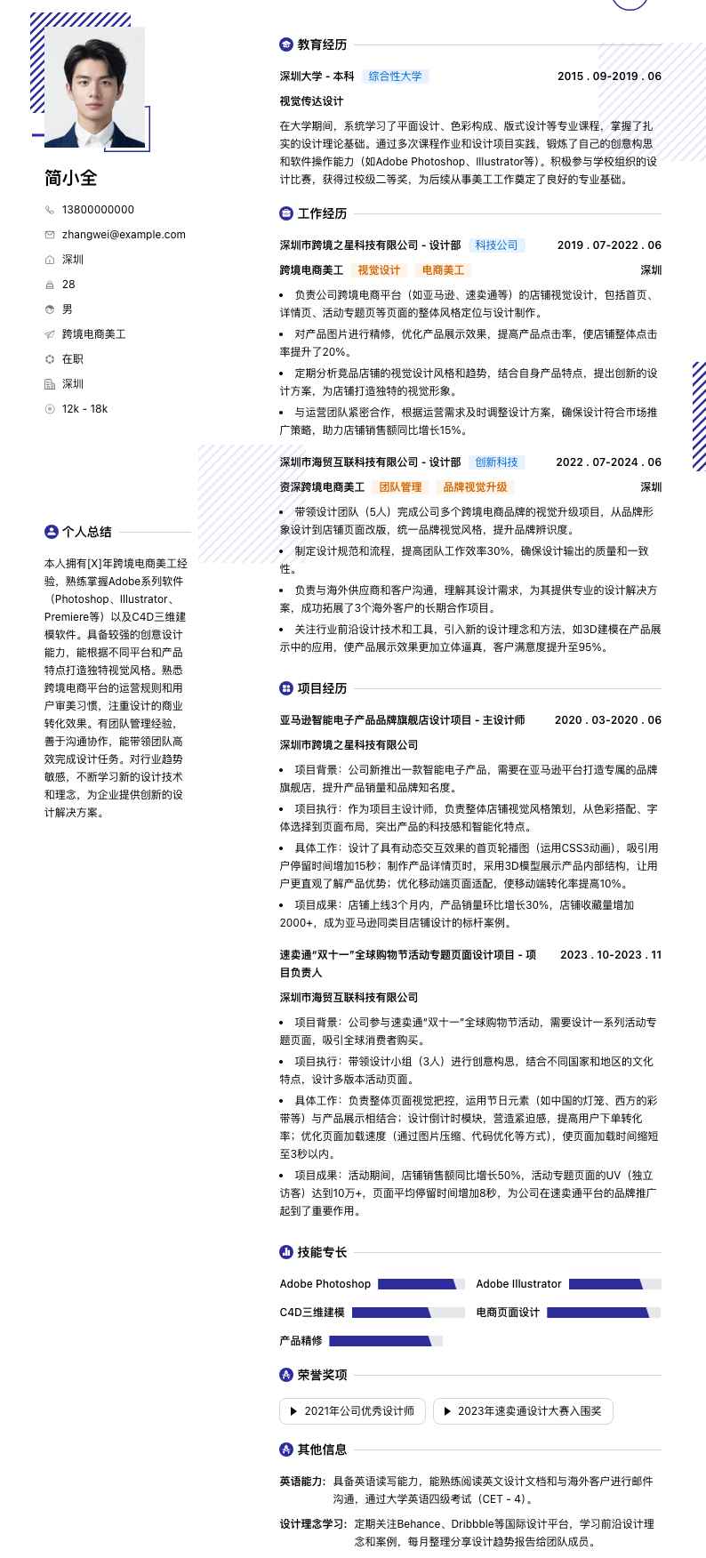 跨境电商美工简历模板