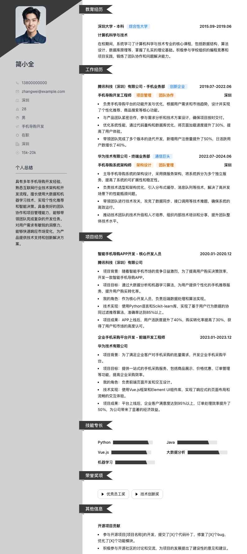 手机导购简历模板