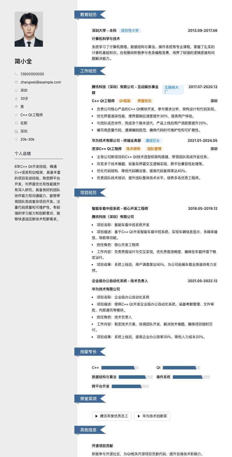 c++qt工程师简历模板