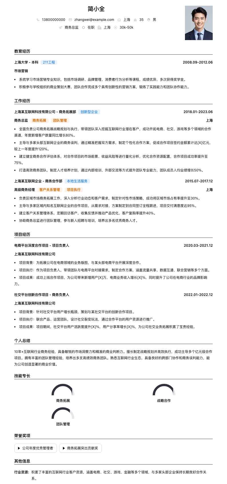 商务总监简历模板