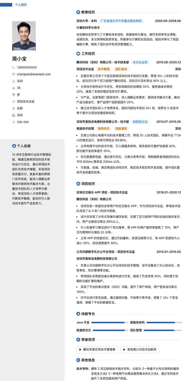 项目技术总监简历模板