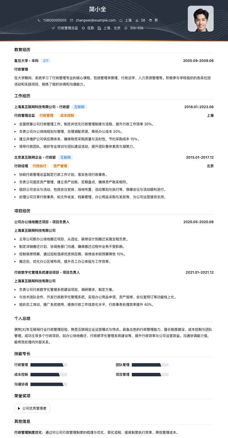 行政管理总监简历模板