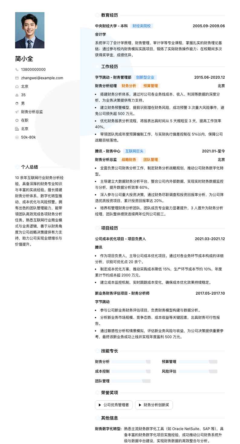 财务分析总监简历模板