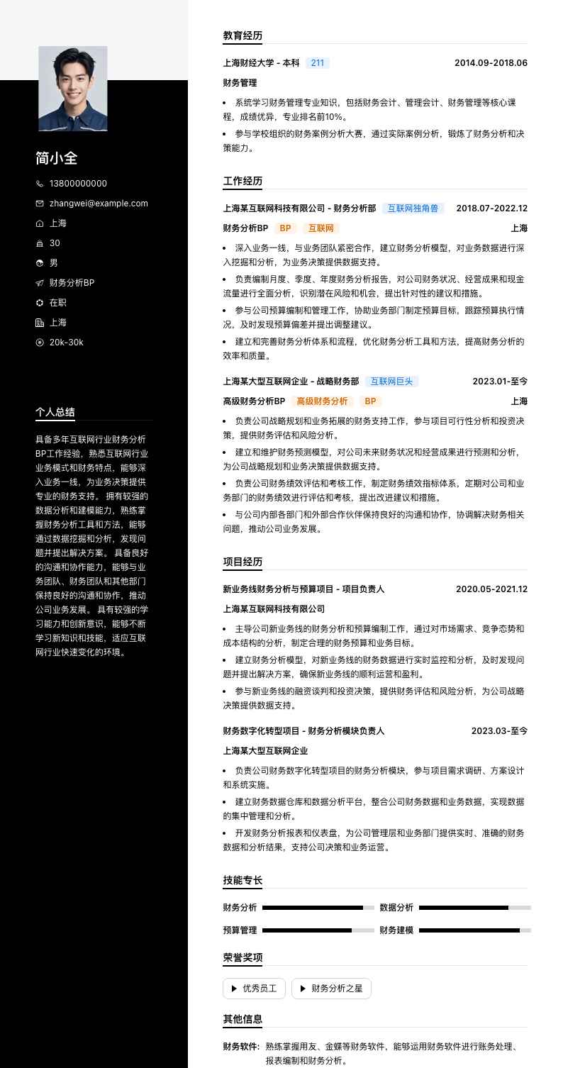 财务分析bp简历模板