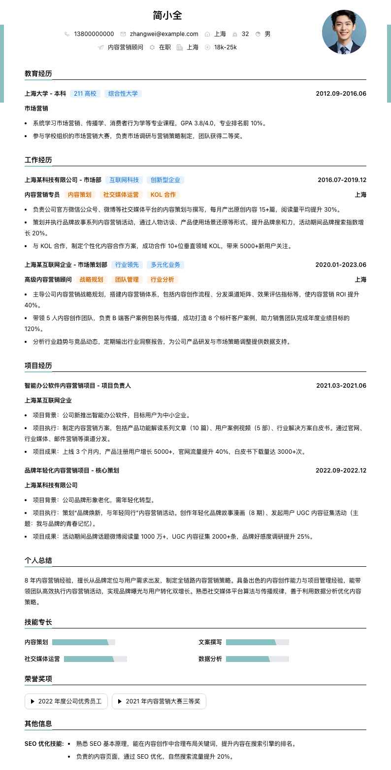内容营销顾问简历模板