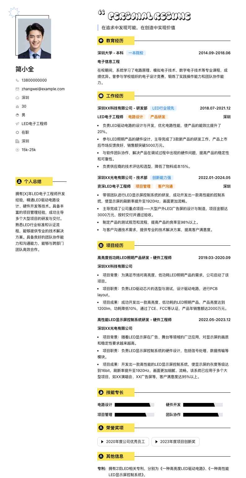 led电子工程师简历模板