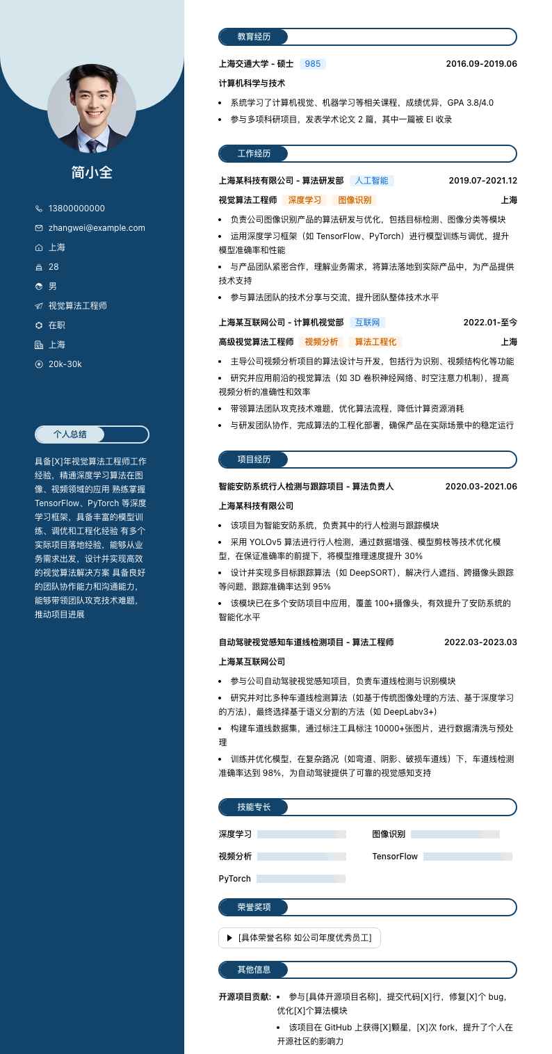 视觉算法工程师简历模板