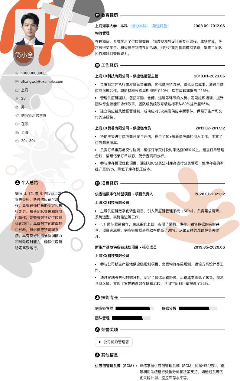 供应链运营主管简历模板