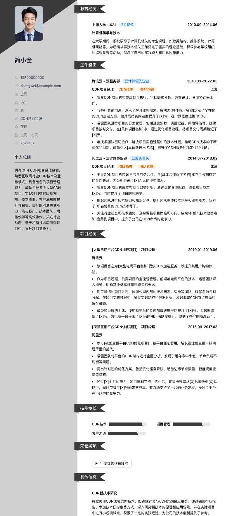 cdn项目经理简历模板