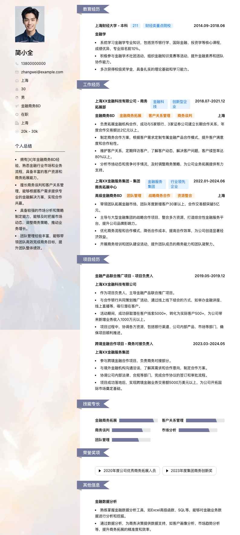 金融商务BD简历模板