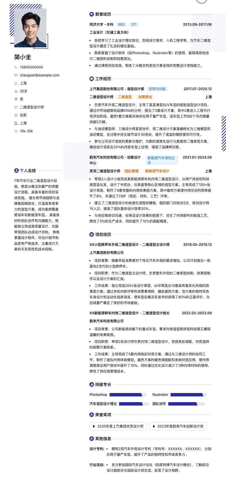 二维造型设计师简历模板