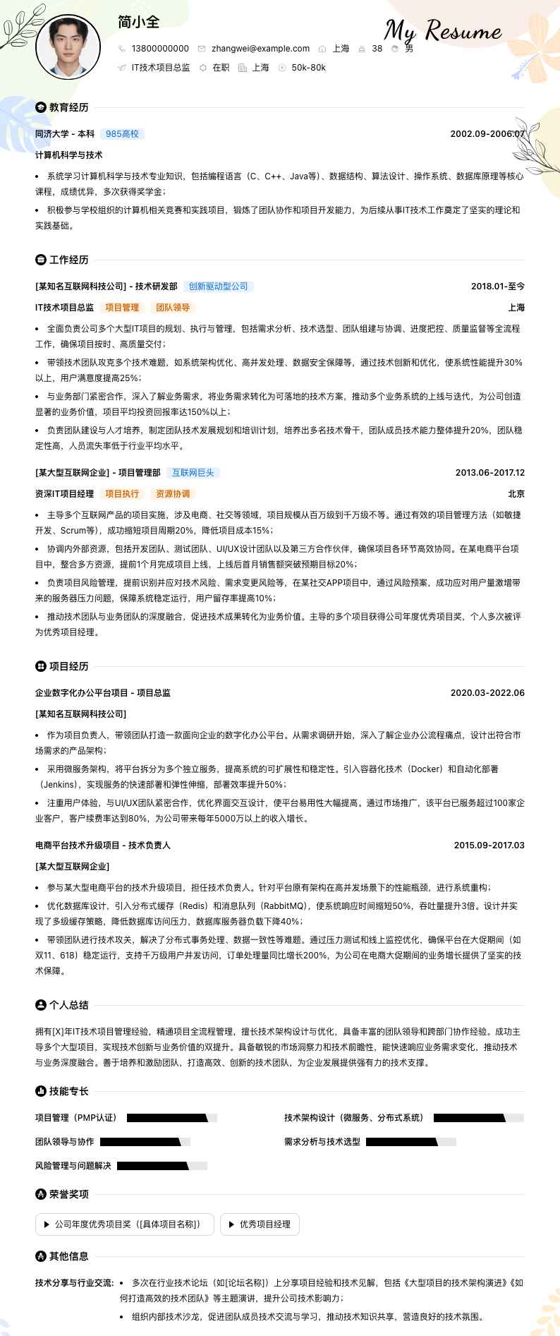 it技术项目总监简历模板