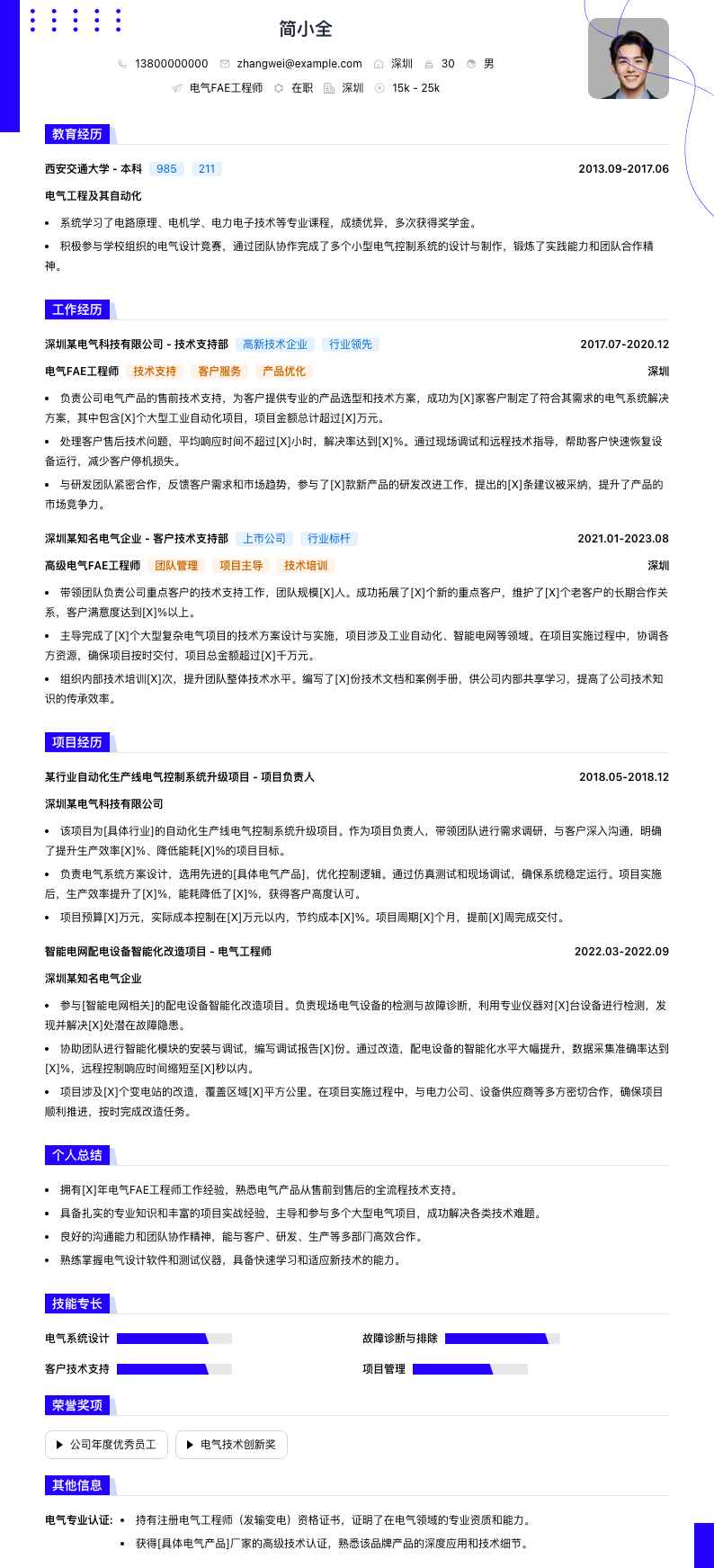 电气FAE工程师简历模板