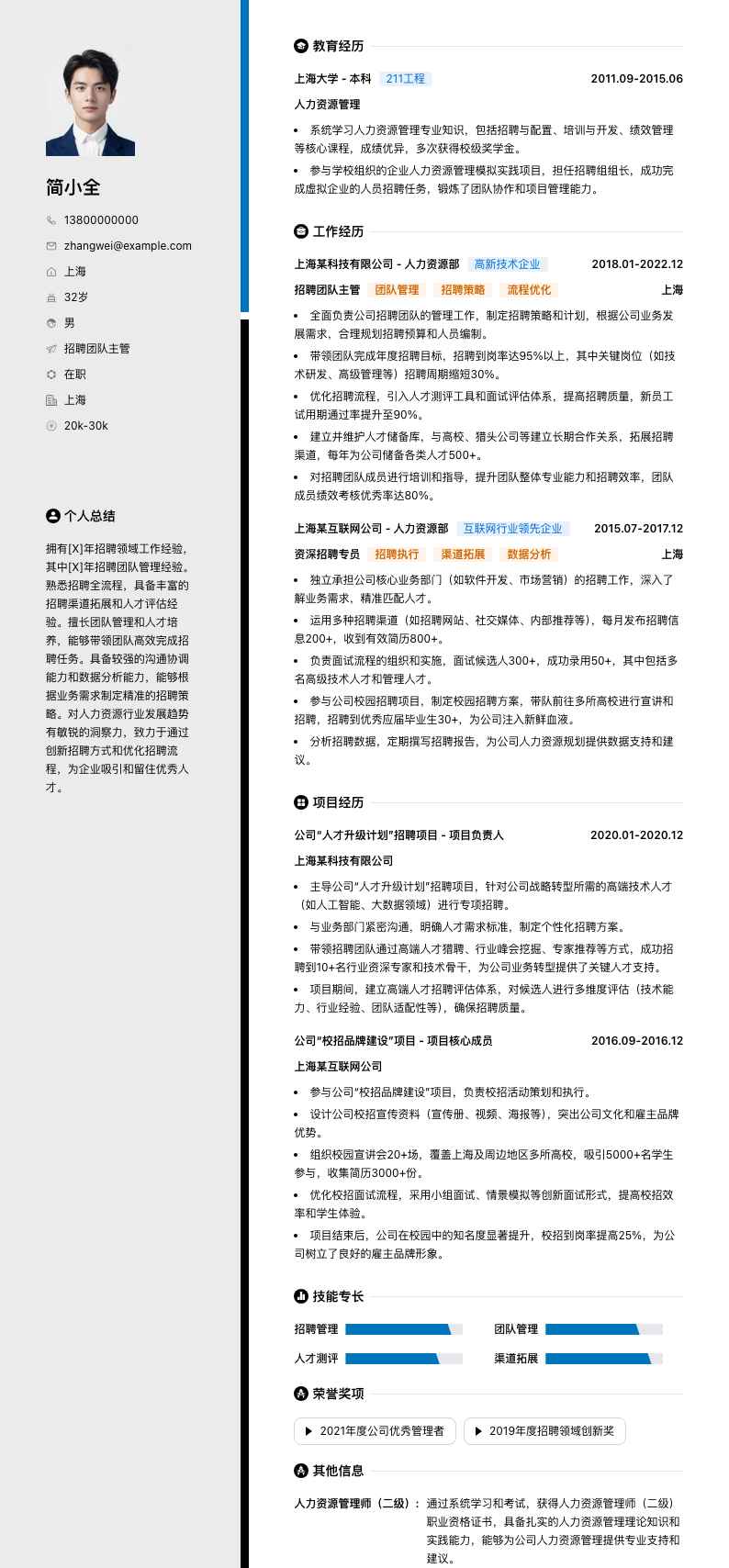 招聘团队主管简历模板