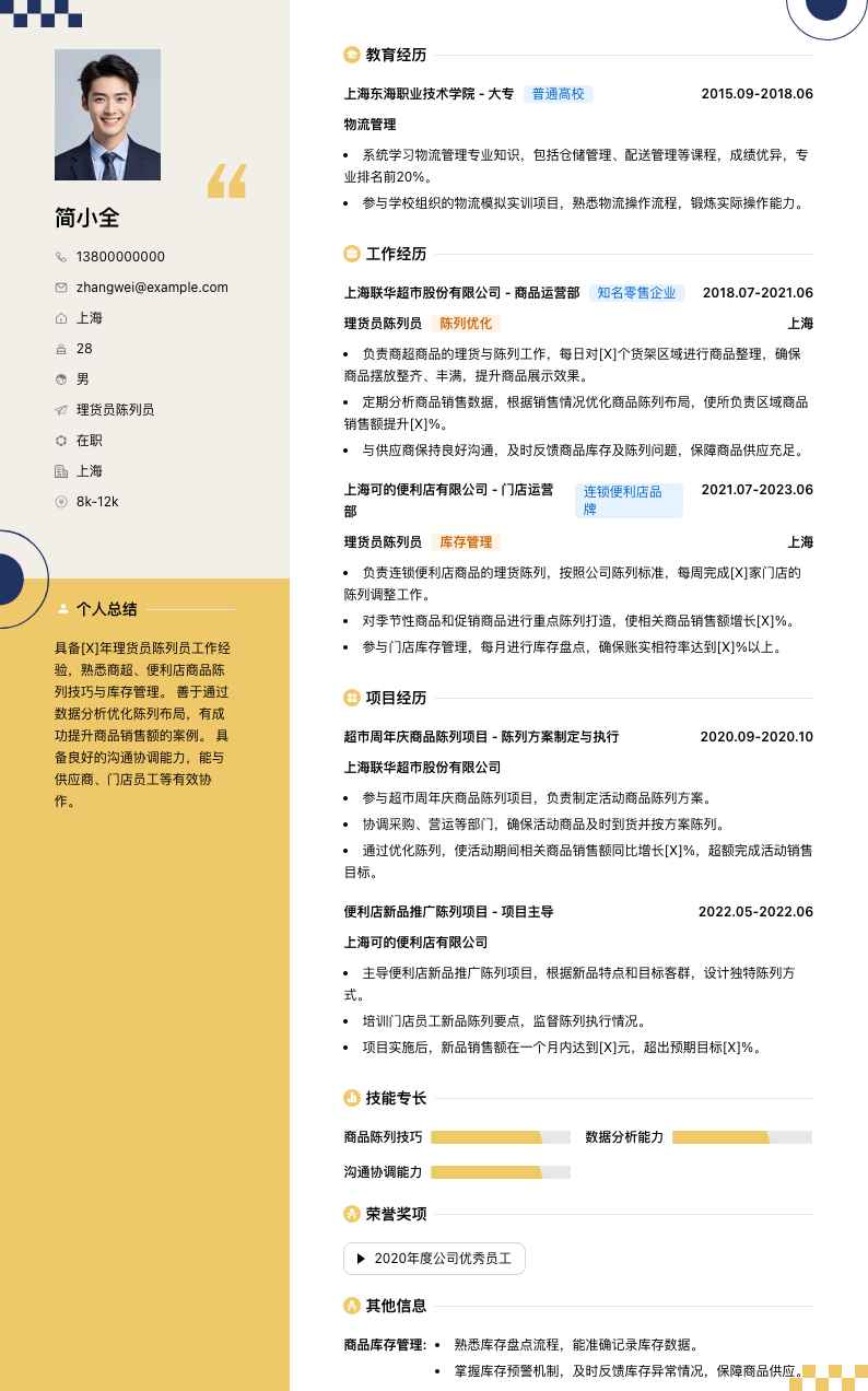 理货员陈列员简历模板