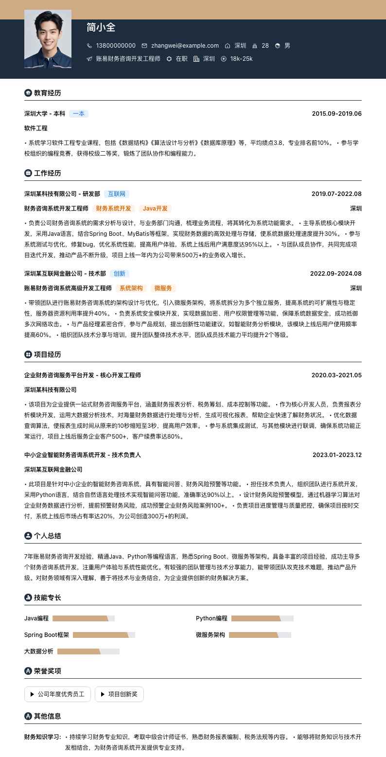 账易财务咨询简历模板