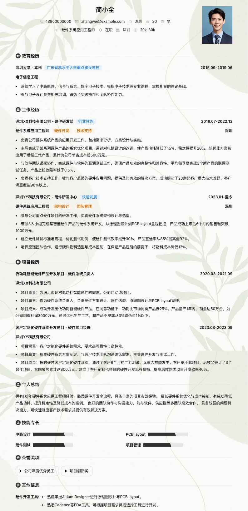 硬件系统应用工程师简历模板