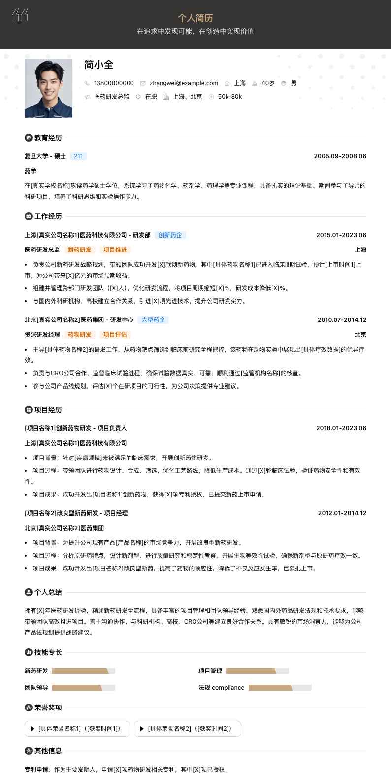 医药研发总监简历模板