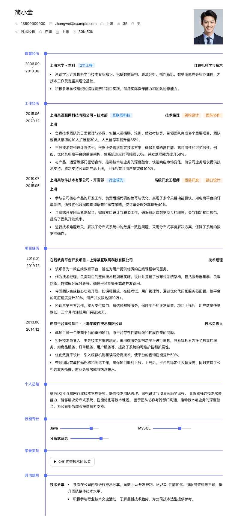 技术经理简历模板