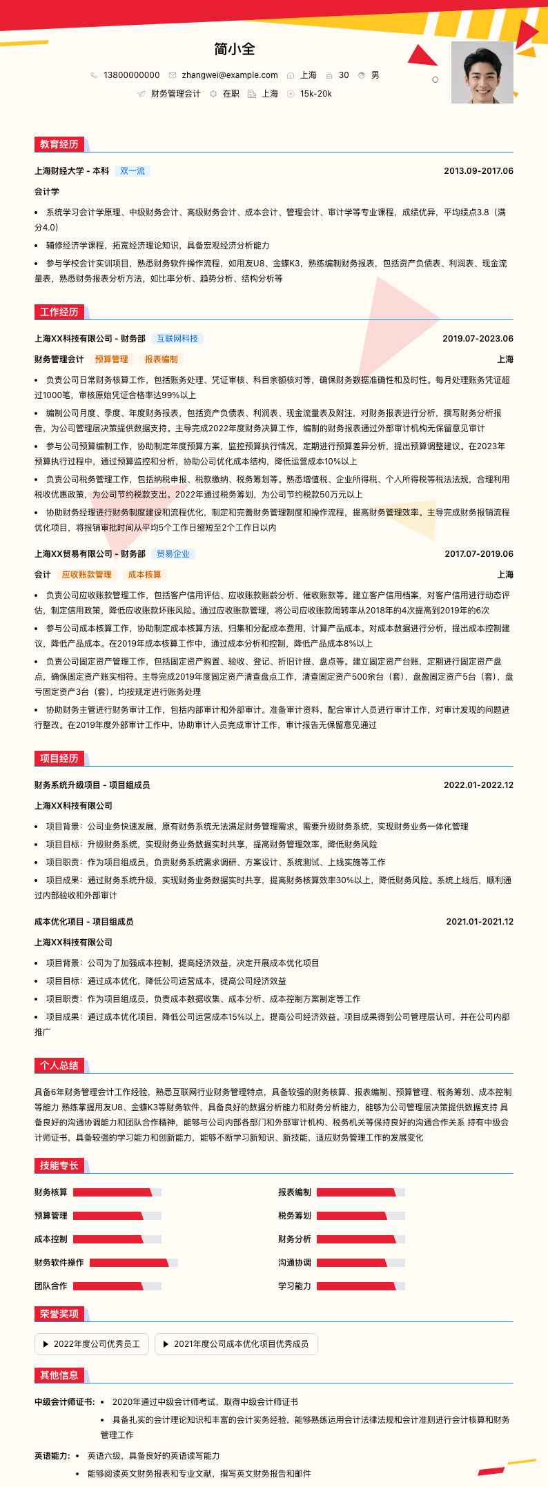 财务管理会计简历模板