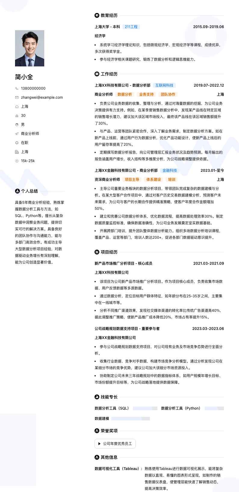 商业分析师简历模板