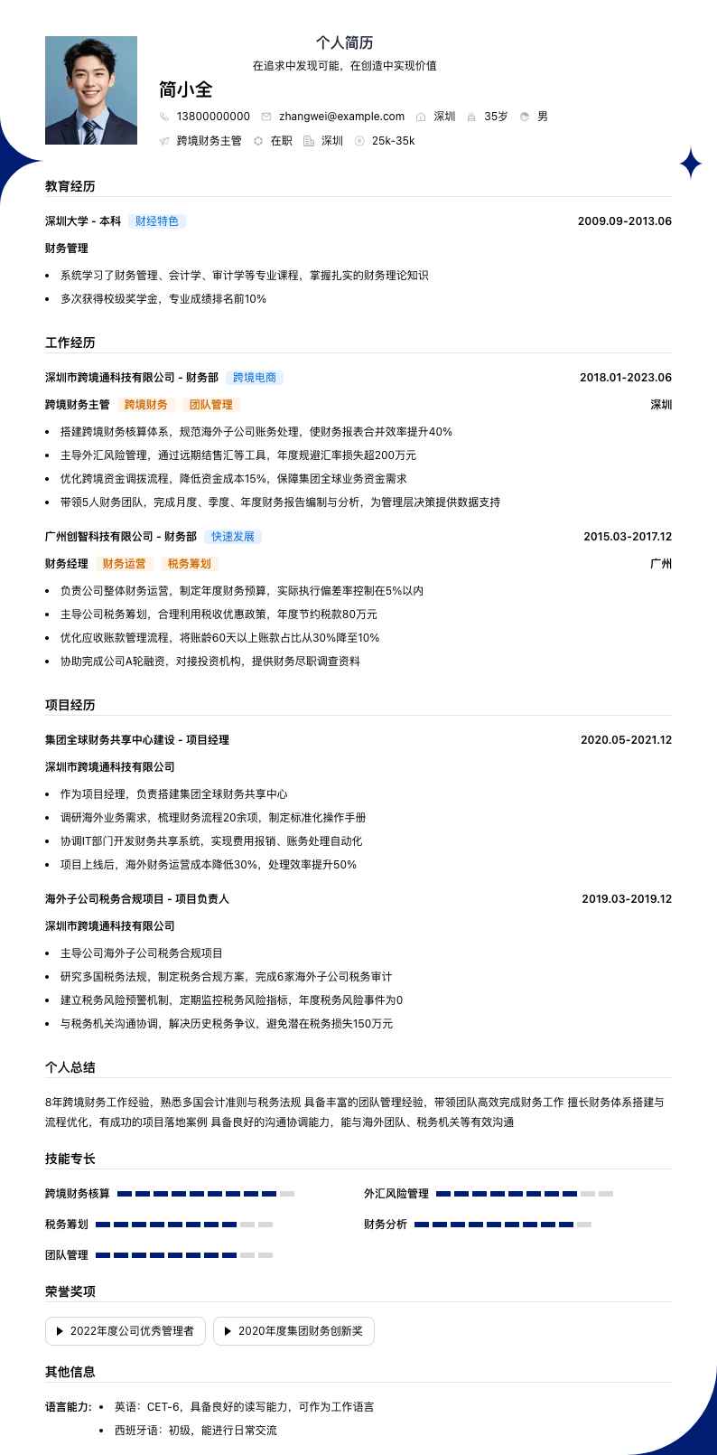 跨境财务主管简历模板