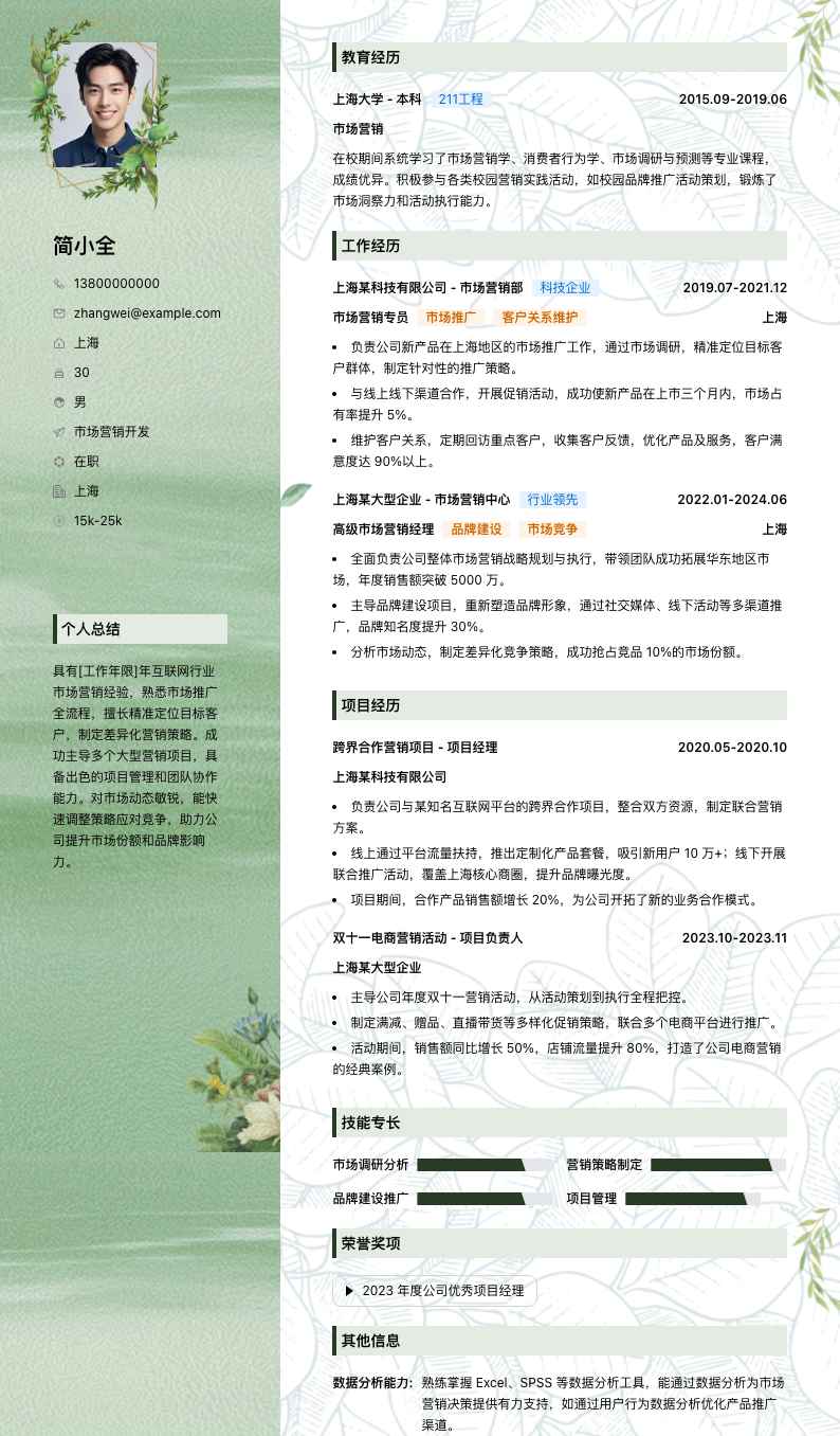 市场营销简历模板