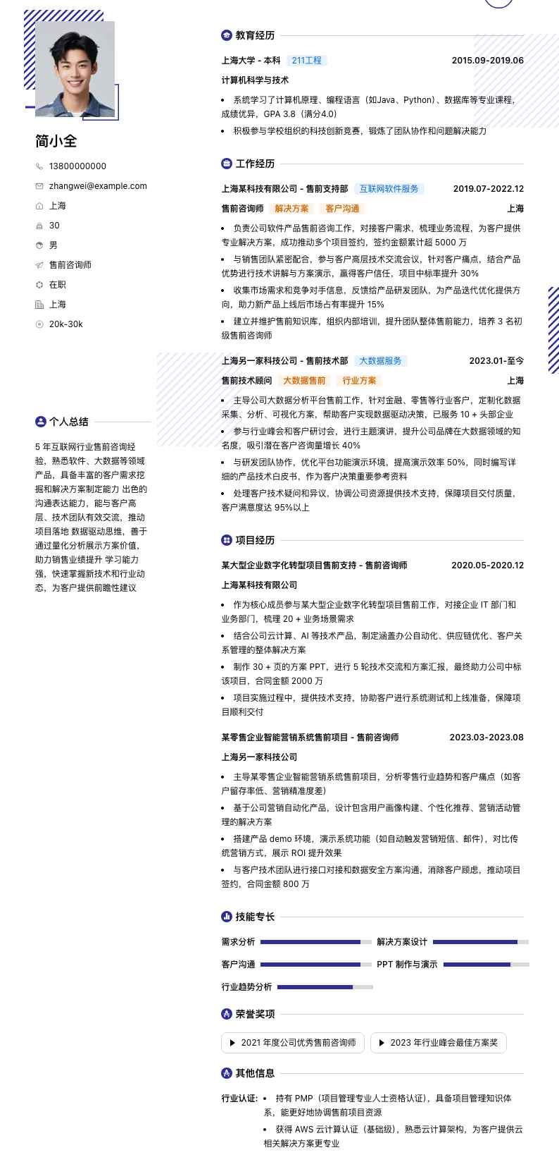 售前咨询师简历模板